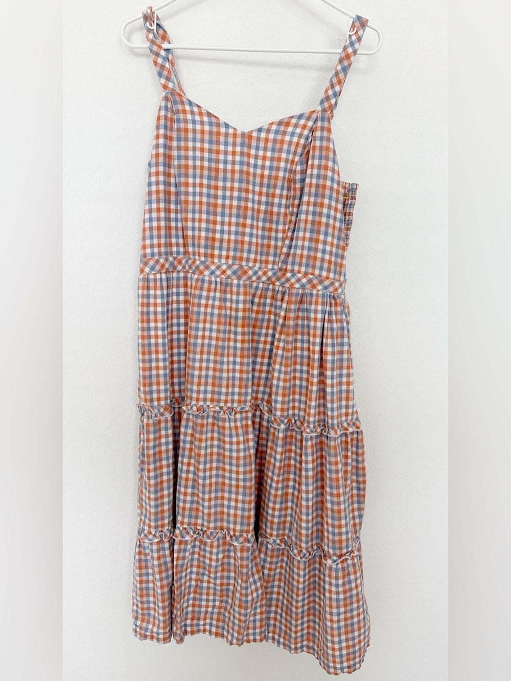 Gingham Tiered Midi Skirt in Orange & Blue